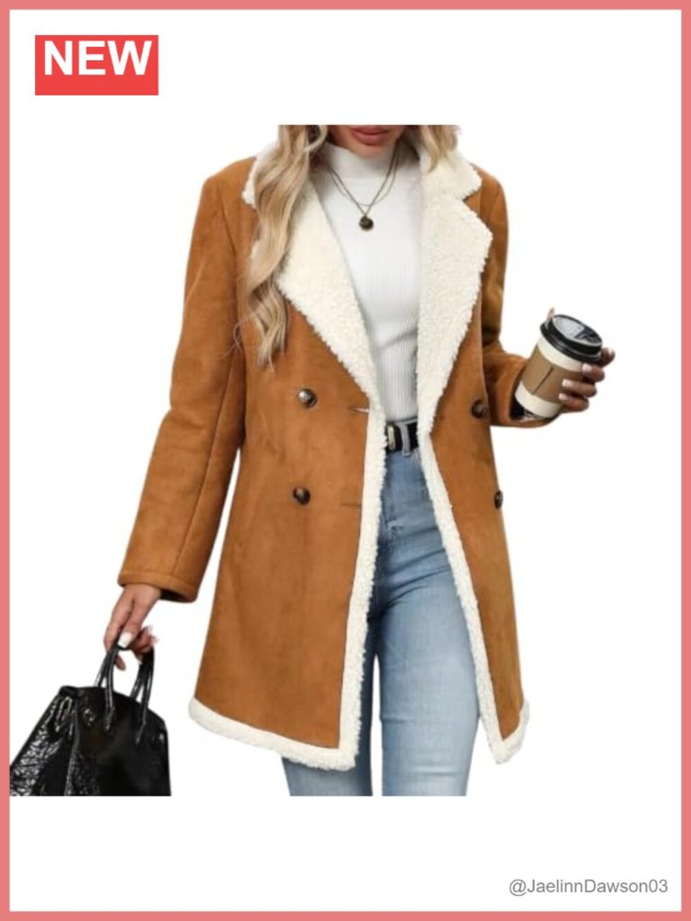 Faux Fur Faux Suede Peacoat Sherpa Fleece Lined Winter Coat Button Down